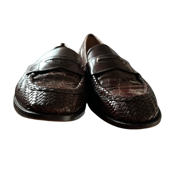 MEZLAN Mens CROCODILE Dark Brown Woven Leather Slipon Round Toe Croc Loafers 10 main image 6